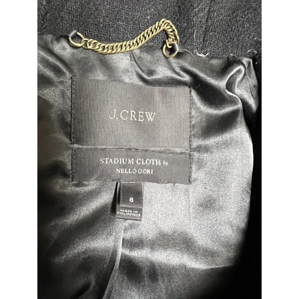J. Crew Stadium Cloth Nello Gori‎ Chateau Parka Wool Coat Hooded Black Women’s 6 - Picture 6 of 7